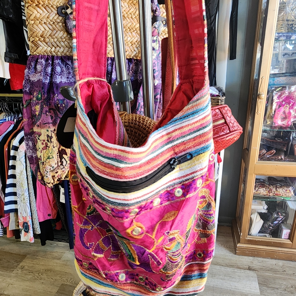 Handcrafted Pink Embroidered Boho Tote Bag